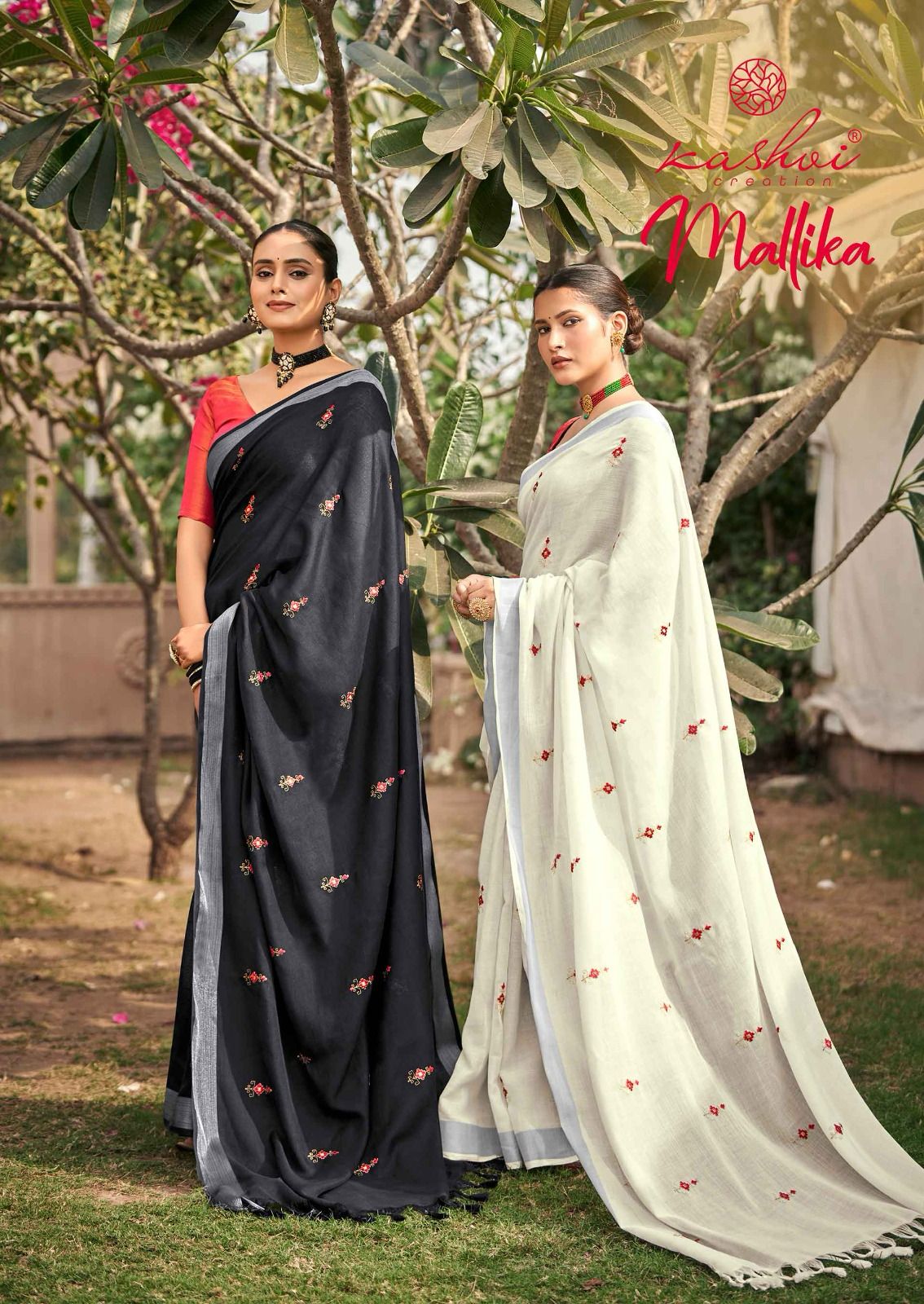 Malika By Kashvi Embroidery Pure Linen Designer Sarees Wholesale Suppliers In Mumbai